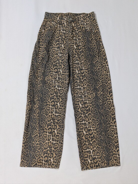 Denim - Women's Leopard Print Wide Leg Jeans Size M High Rise Denim Pants Y2K Retro